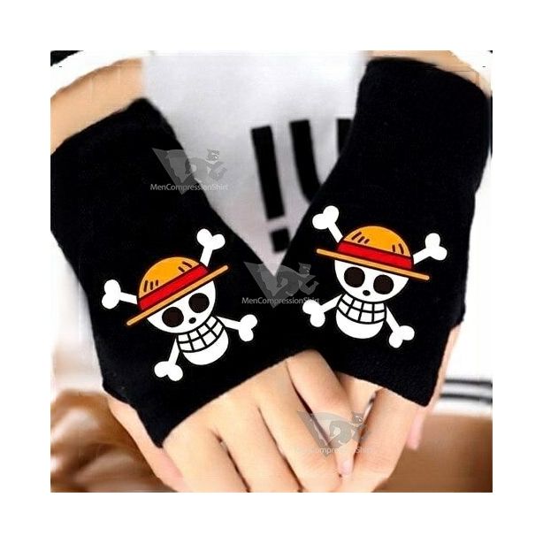 One Piece Anime Gloves Straw Hat Emblem Black