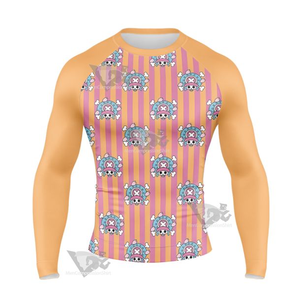 One Piece Chopper Skull Flag Pink Long Sleeve Compression Shirt