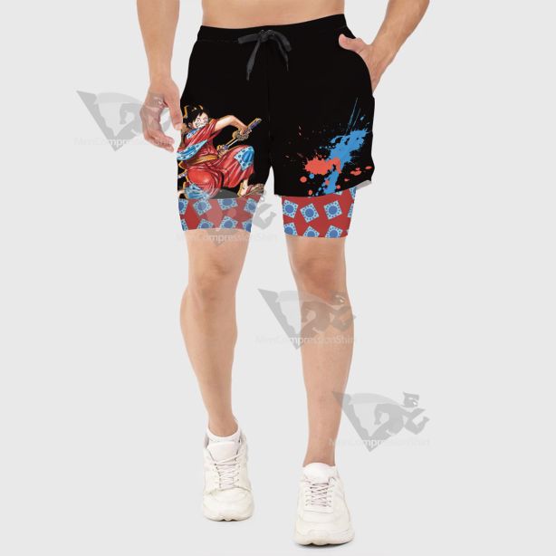 One Piece Monkey D Luffy Men Compression Gym Short