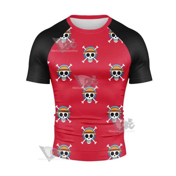 One Piece Monkey D Luffy Skull Flag Short Sleeve Compression Shirt