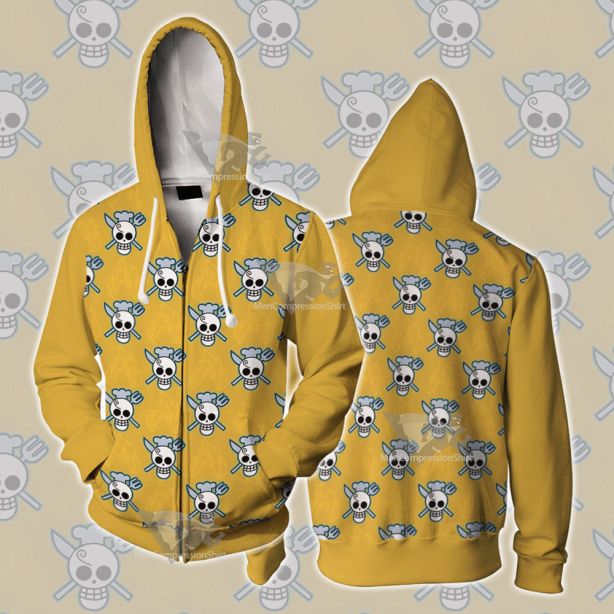 One Piece Sanji Skull Flag Cosplay Zip Up Hoodie