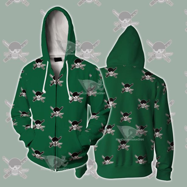 One Piece Zoro Skull Flag Cosplay Zip Up Hoodie