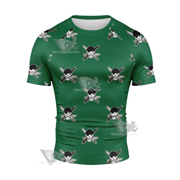 One Piece Zoro Skull Flag Short Sleeve Compression Shirt