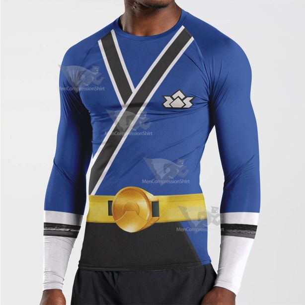 Power Rangers Samurai Blue Long Sleeve Compression Shirt