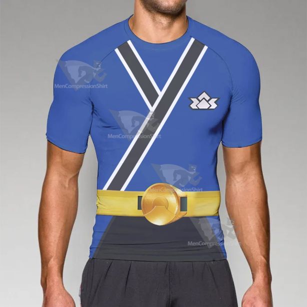 Power Rangers Samurai Blue Short Sleeve Compression Shirt