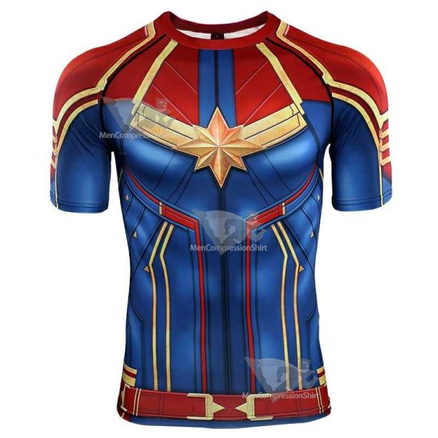 Red Carol Danvers Short Sleeve Compression Shirt For Men