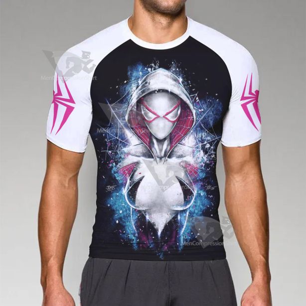 Spiderman Across The Spider Gwen Black Short Sleeve Compression Shirt