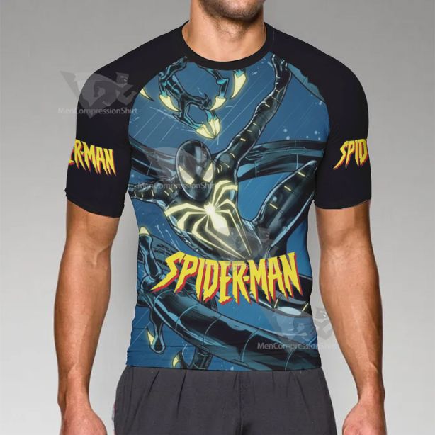 Spiderman Anti Ock Black Short Sleeve Compression Shirt