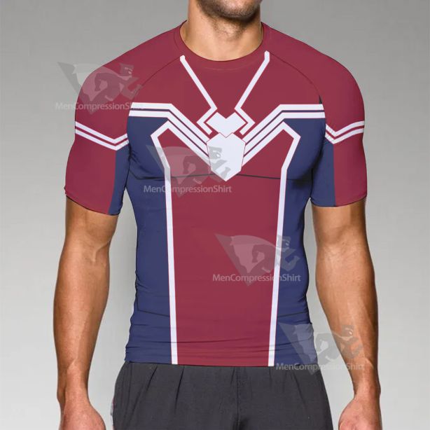 Spiderman Red Blue Short Sleeve Compression Shirt