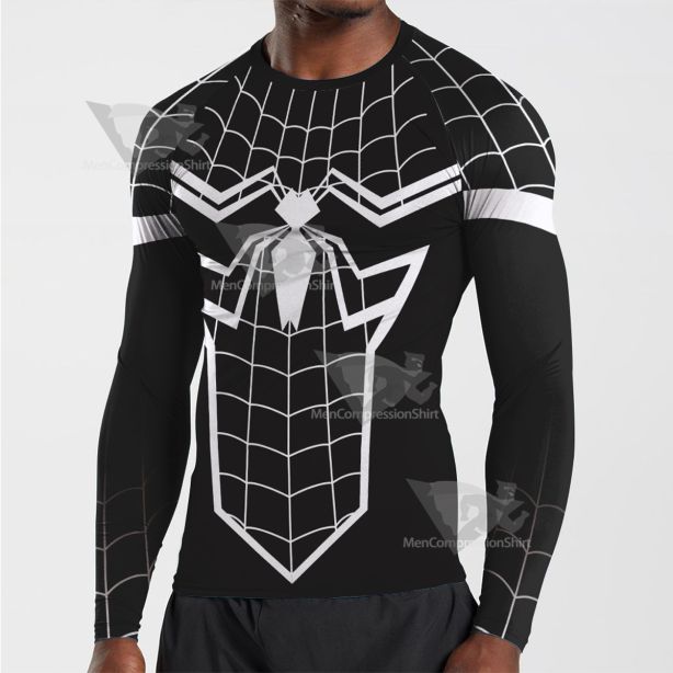 Spiderman White Black Long Sleeve Compression Shirt