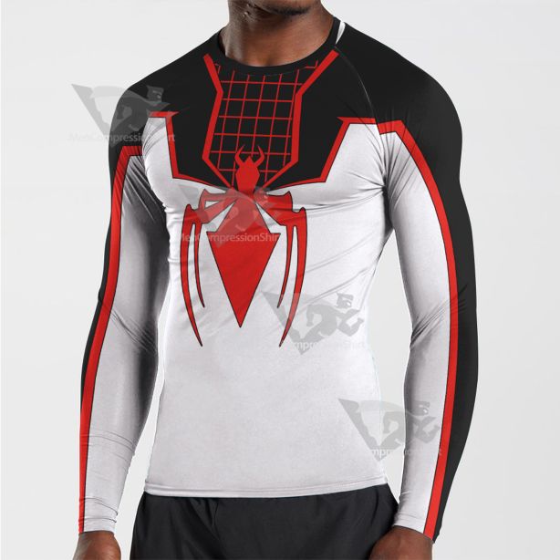 Spiderman White Red Long Sleeve Compression Shirt