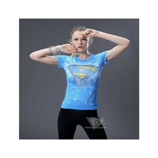 Supergirl Baby Blue Compression Short Sleeve Rash Guard