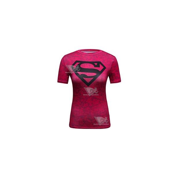 Supergirl Compression Black S Pink Camo Short Sleeve Rashguard