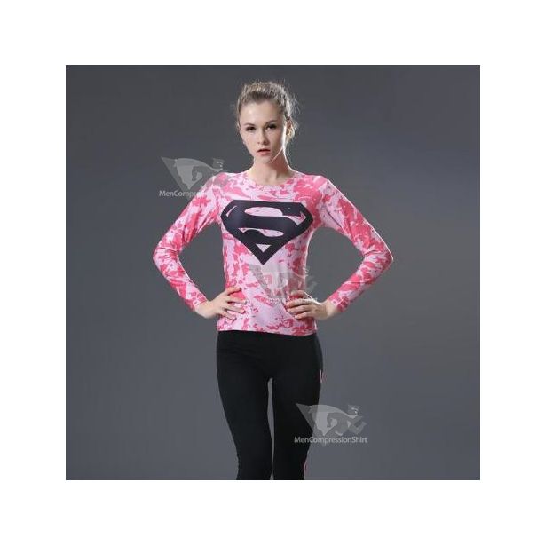 Supergirl Pink Camouflage Compression Long Sleeve Rash Guard