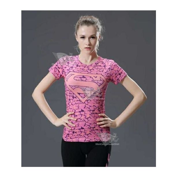 Supergirl Pink Onyx Compression Short Sleeve Rash Guard