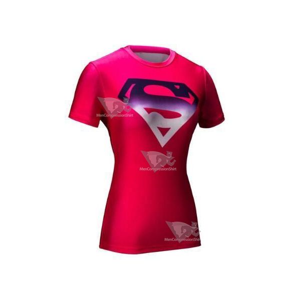 Supergirl Pinkgradient Compression Short Sleeve Rash Guard