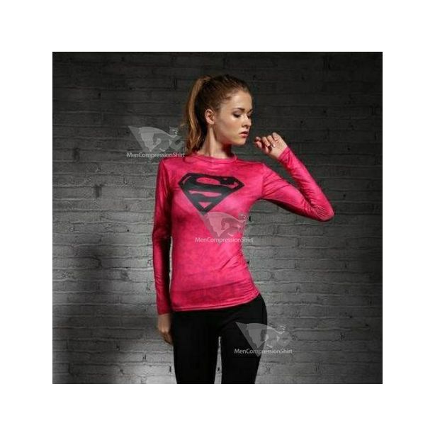 Supergirl Solid Pink Compression Long Sleeve Rash Guard