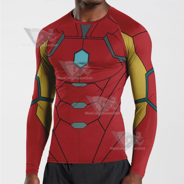 Superhero Iron Man Red Yellow Long Sleeve Compression Shirt