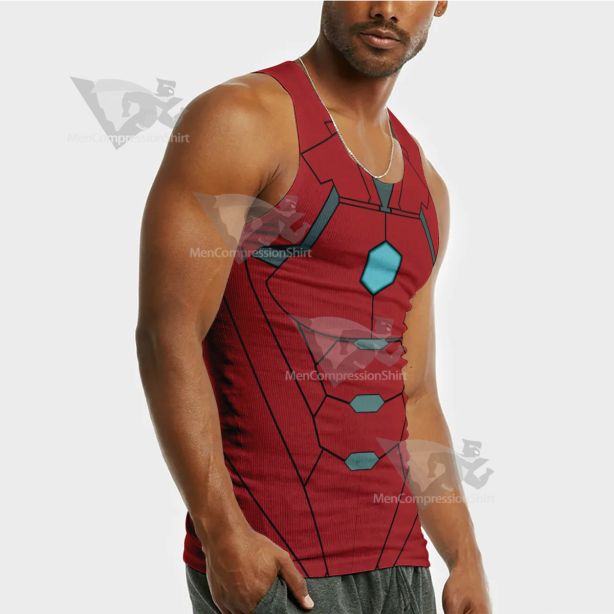 Superhero Iron Man Red Yellow Sleeveless Compression Shirt