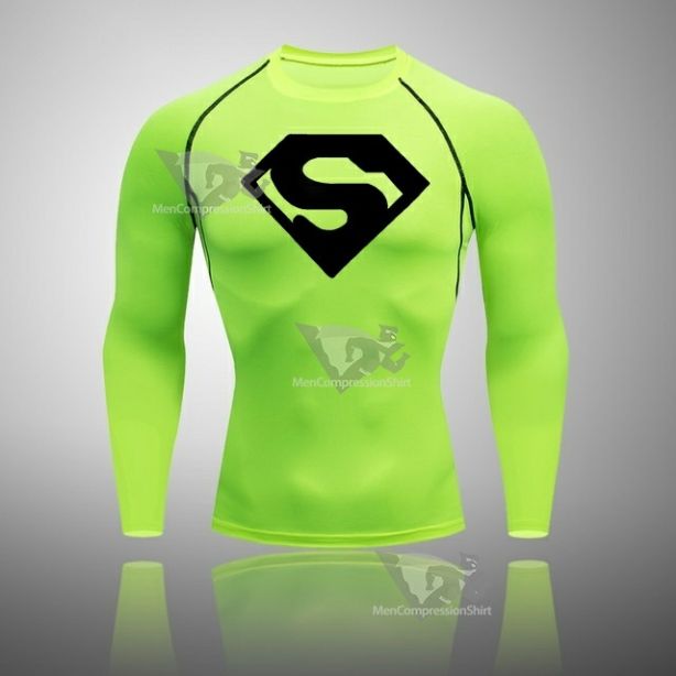 Superhero Long Sleeve Compression Shirt Light Green