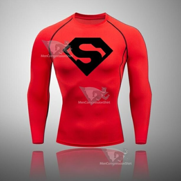 Superhero Long Sleeve Compression Shirt Red