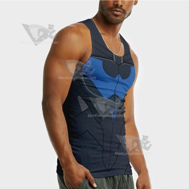 Superhero Nightwing Black Blue Sleeveless Compression Shirt