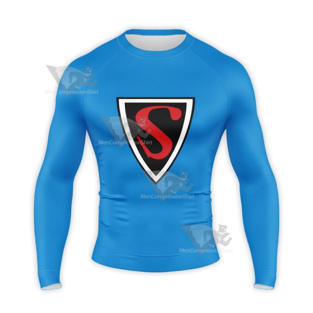 Superman Black Red Icon Long Sleeve Compression Shirt