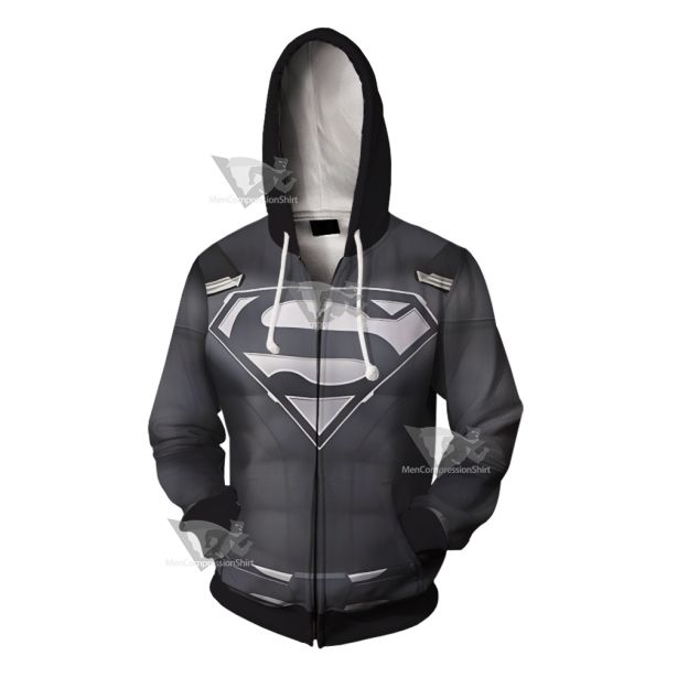 Superman Clark Black Jumpsuit Cosplay Zip Up Hoodie