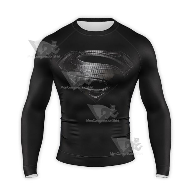 Superman Man Of Steel Black Battle Suit Long Sleeve Compression Shirt