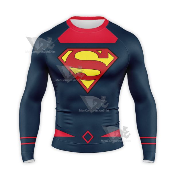 Superman Tom Derenick Classic Battle Suit Long Sleeve Compression Shirt