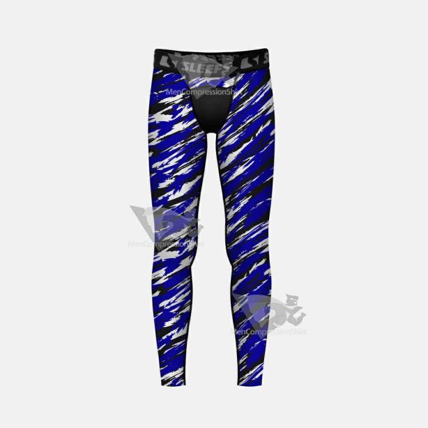 Tryton Blue Black And White Kids Compression Tights Leggings