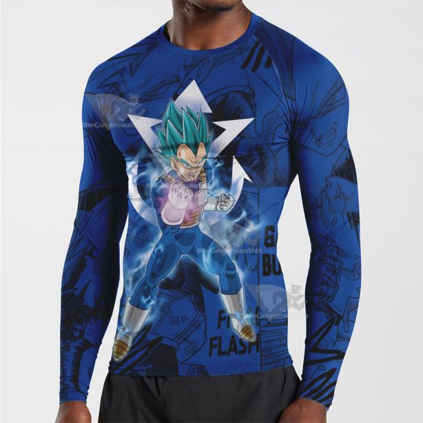 Vegeta Blue Dragon Ball Blue Lightning Long Sleeve Compression Shirt