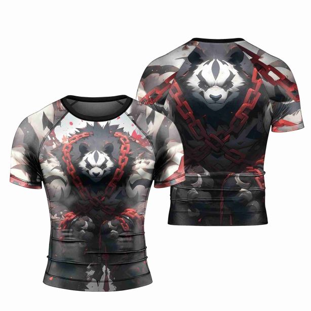 Warrior Panda Skull Short Sleeve Rash Guard