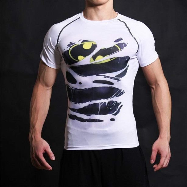 Wayne Short Sleeve White Compression Shirt For Men