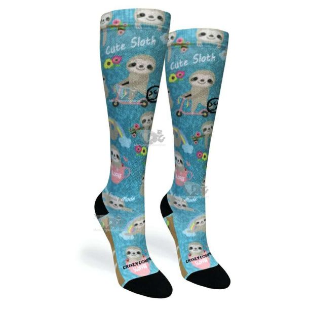 Women Compression Socks Aqua Cute Sloths