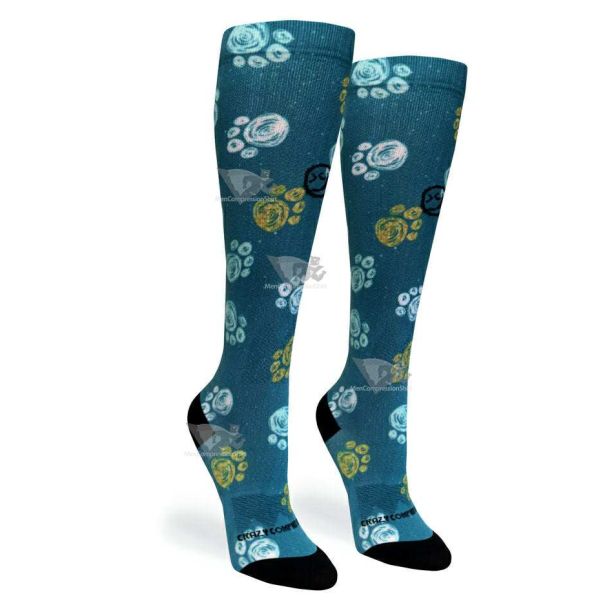 Women Compression Socks Best Frens Paw Prints Dk Teal