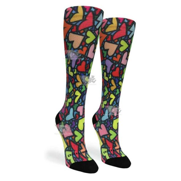 Women Compression Socks Stain Glass Hearts