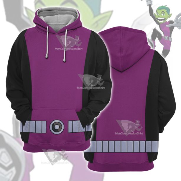 Young Justice Beast Boy Purple And Black Cosplay Hoodie